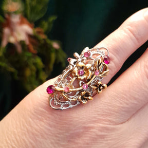 Flower Fairy Pink Crystals Ring - Size 5.5