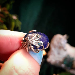 Adjustable Lapis Lazuli Dragonfly Ring