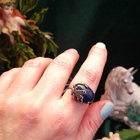 Adjustable Lapis Lazuli Dragonfly Ring