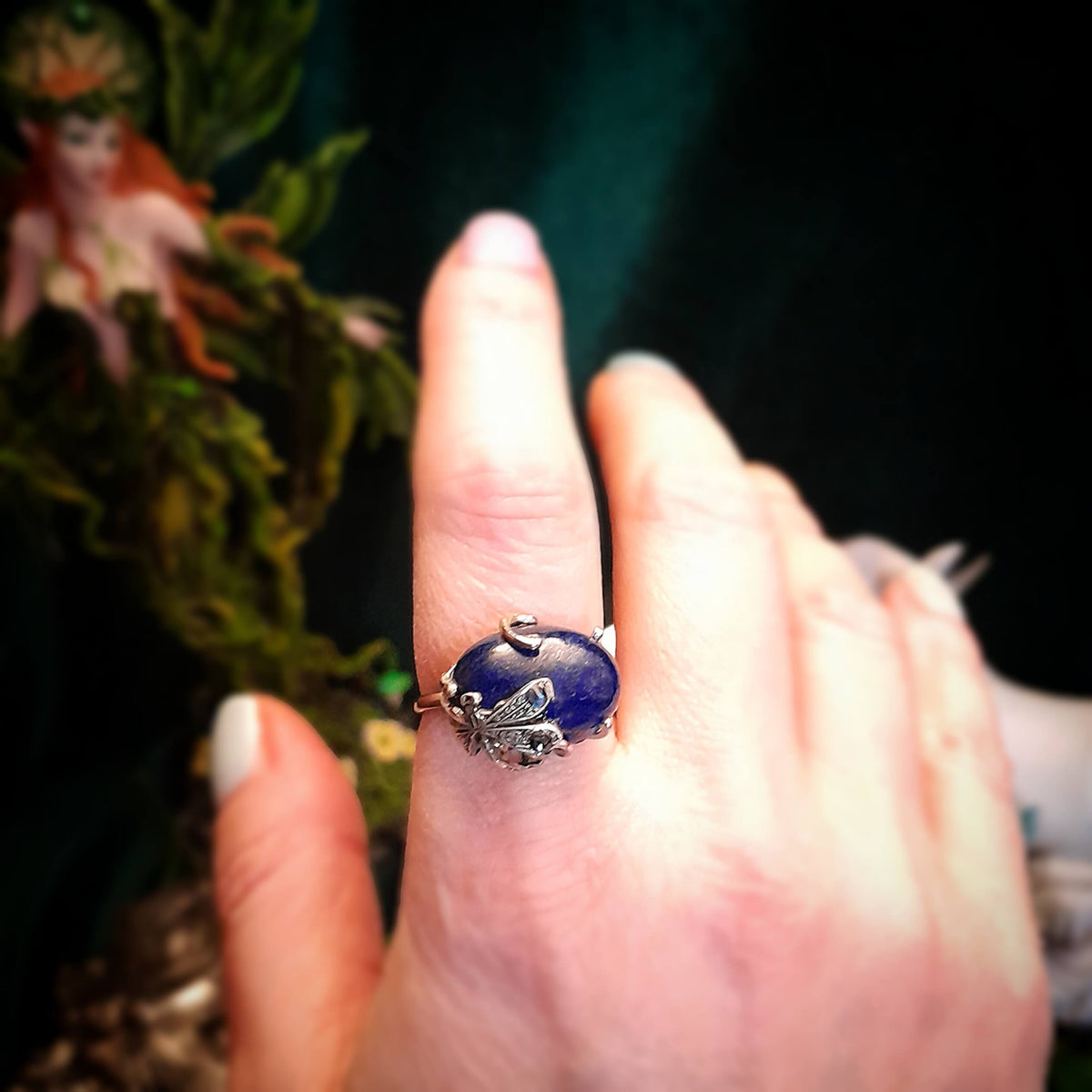 Adjustable Lapis Lazuli Dragonfly Ring