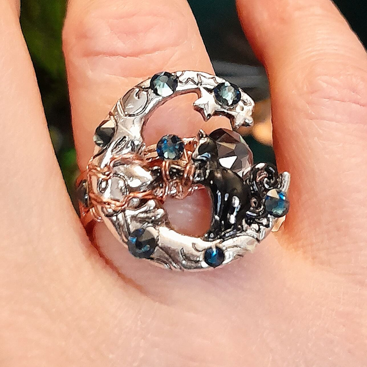 Cat & Moon Rose Gold Ring - Size 7.5