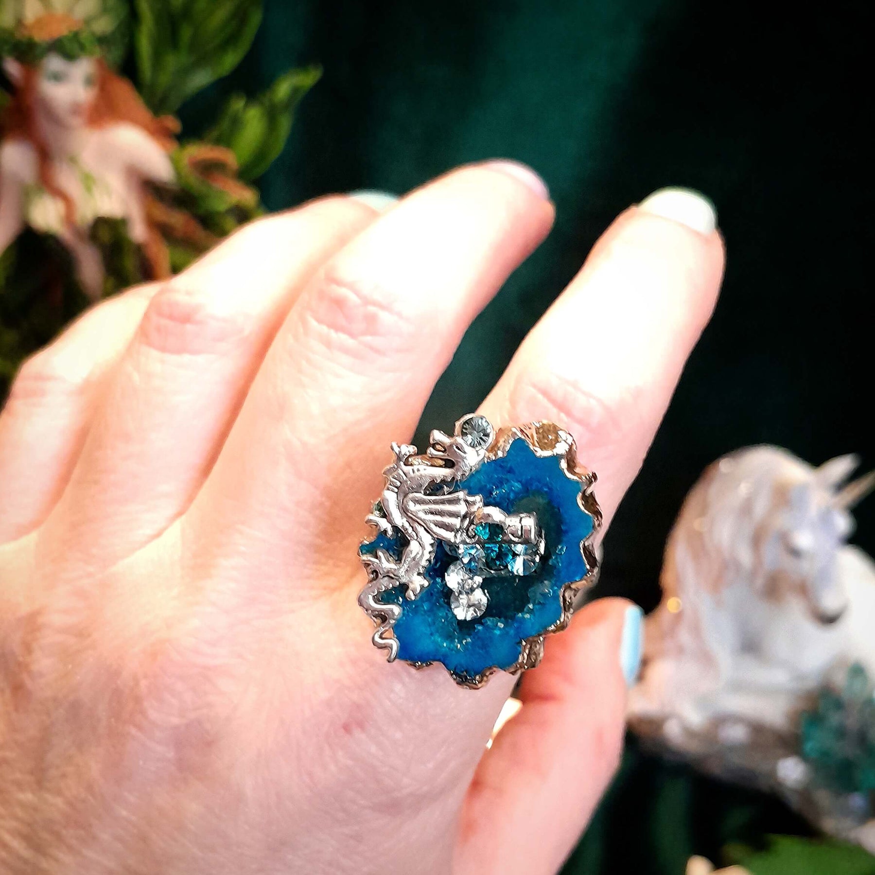 Turquoise Geode Dragon Treasure Ring