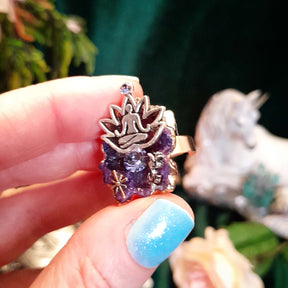 Purple Geode Adjustable Ring Lotus Flower Yoga