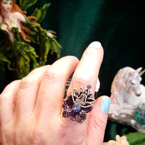 Adjustable Ring Purple Geode Lotus Flower Yoga