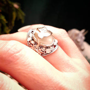 White Cat's Eye Hummingbird Ring  Size 6