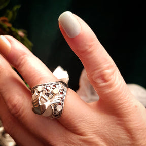 White Cat's Eye Hummingbird Ring  Size 6