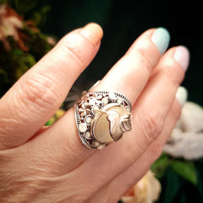 White Cat's Eye Hummingbird Ring  Size 6