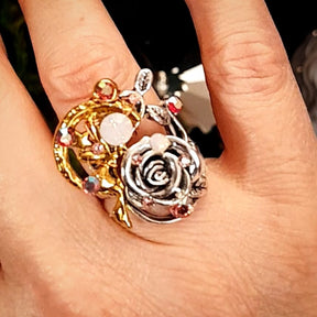 Rose Fairy Moon Statement Ring Size 7.5