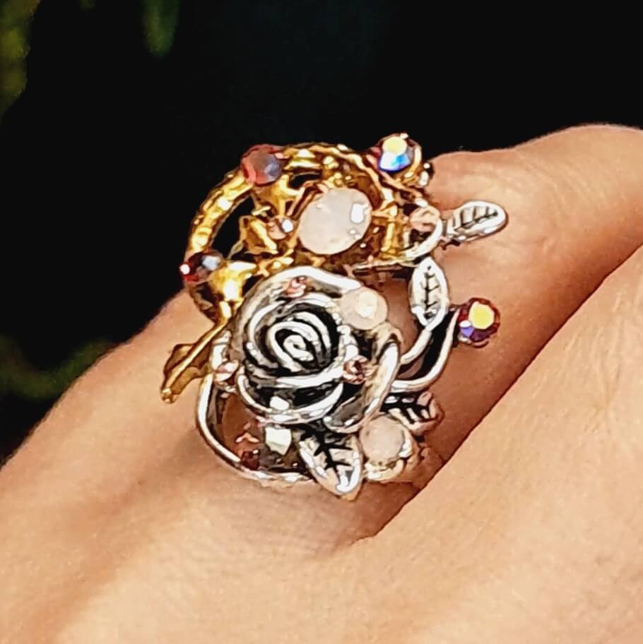 Rose Fairy Moon Statement Ring Size 7.5