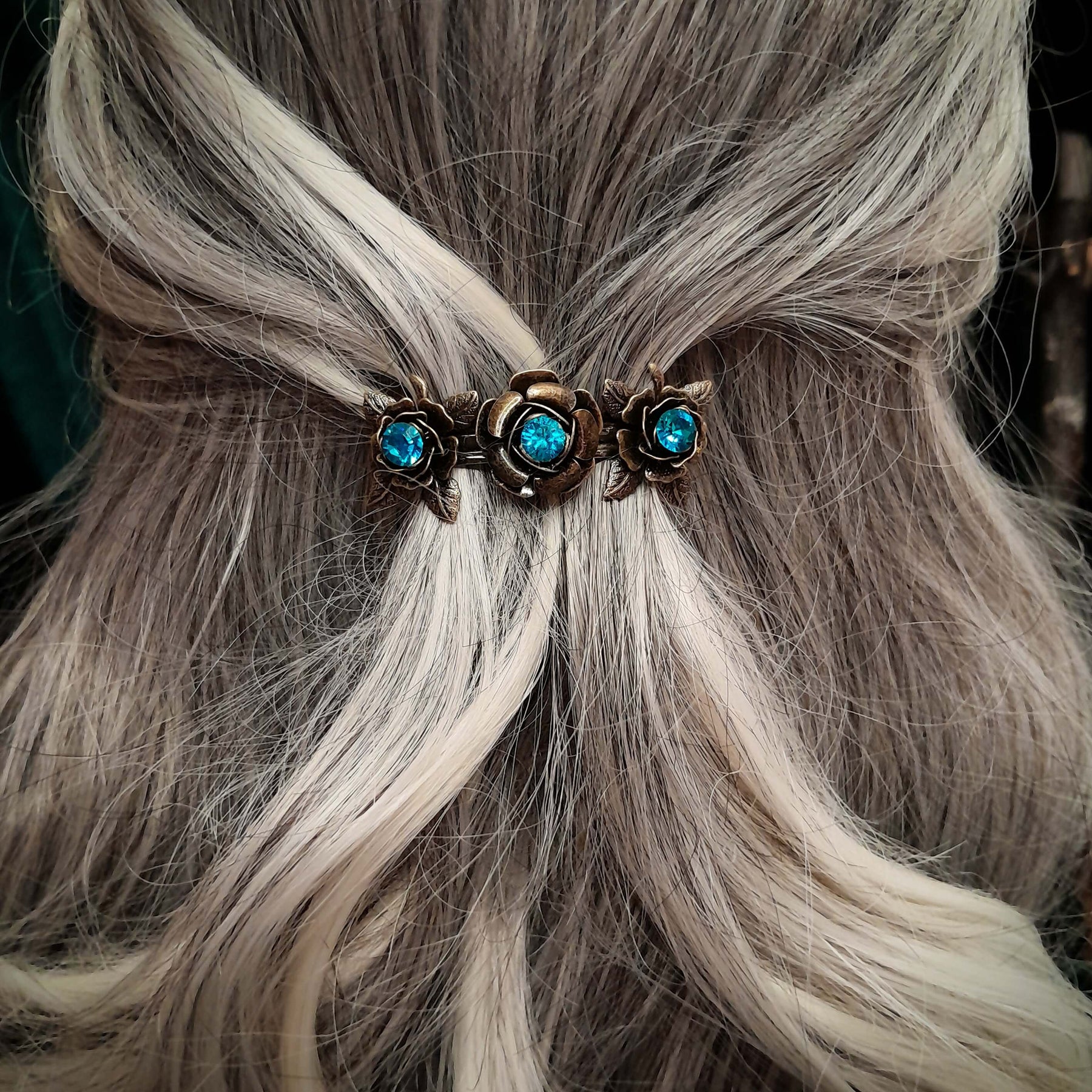 Roses Turquoise Crystal Hairclip Barrette