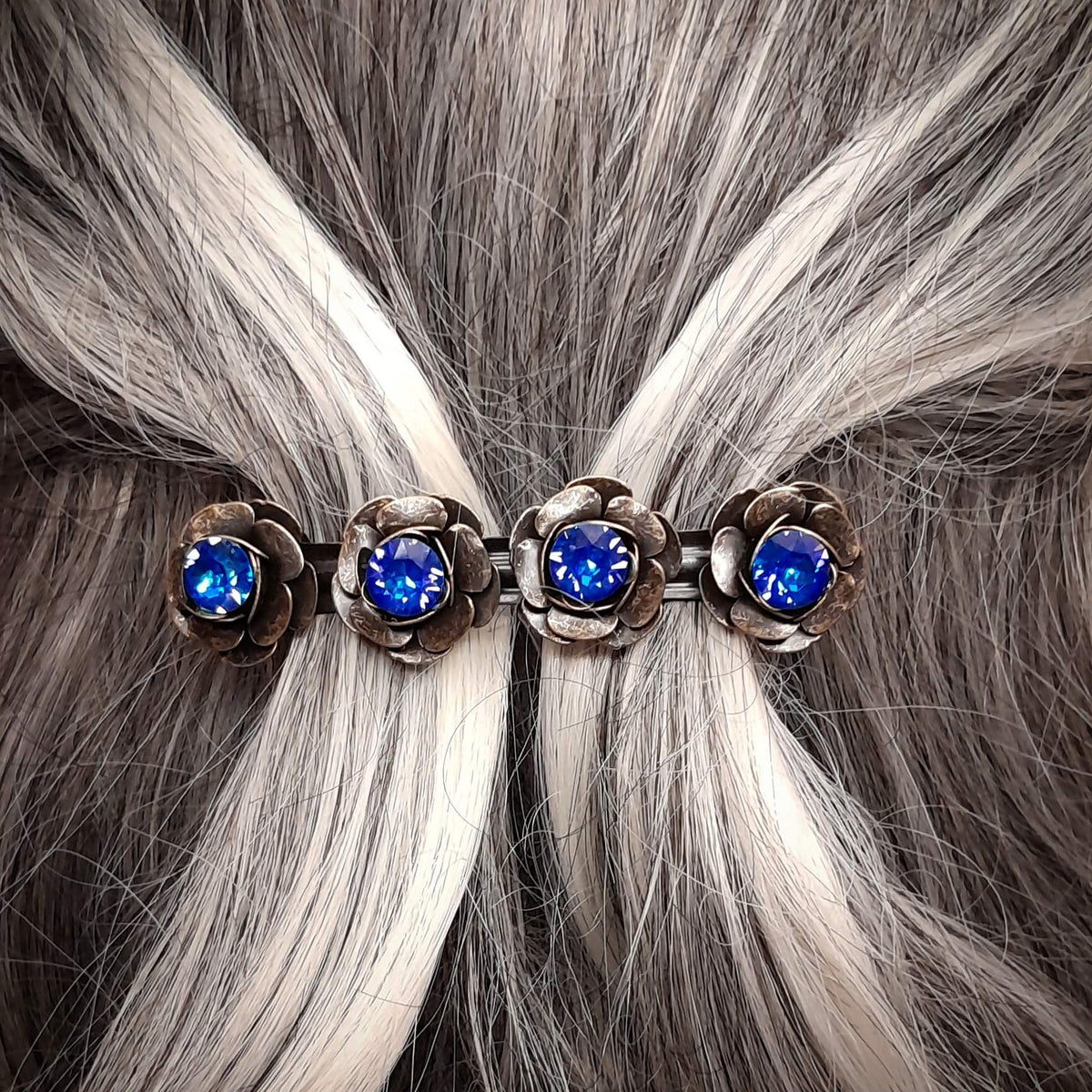 4 Rose Blue Crystal Hairclip Barrette