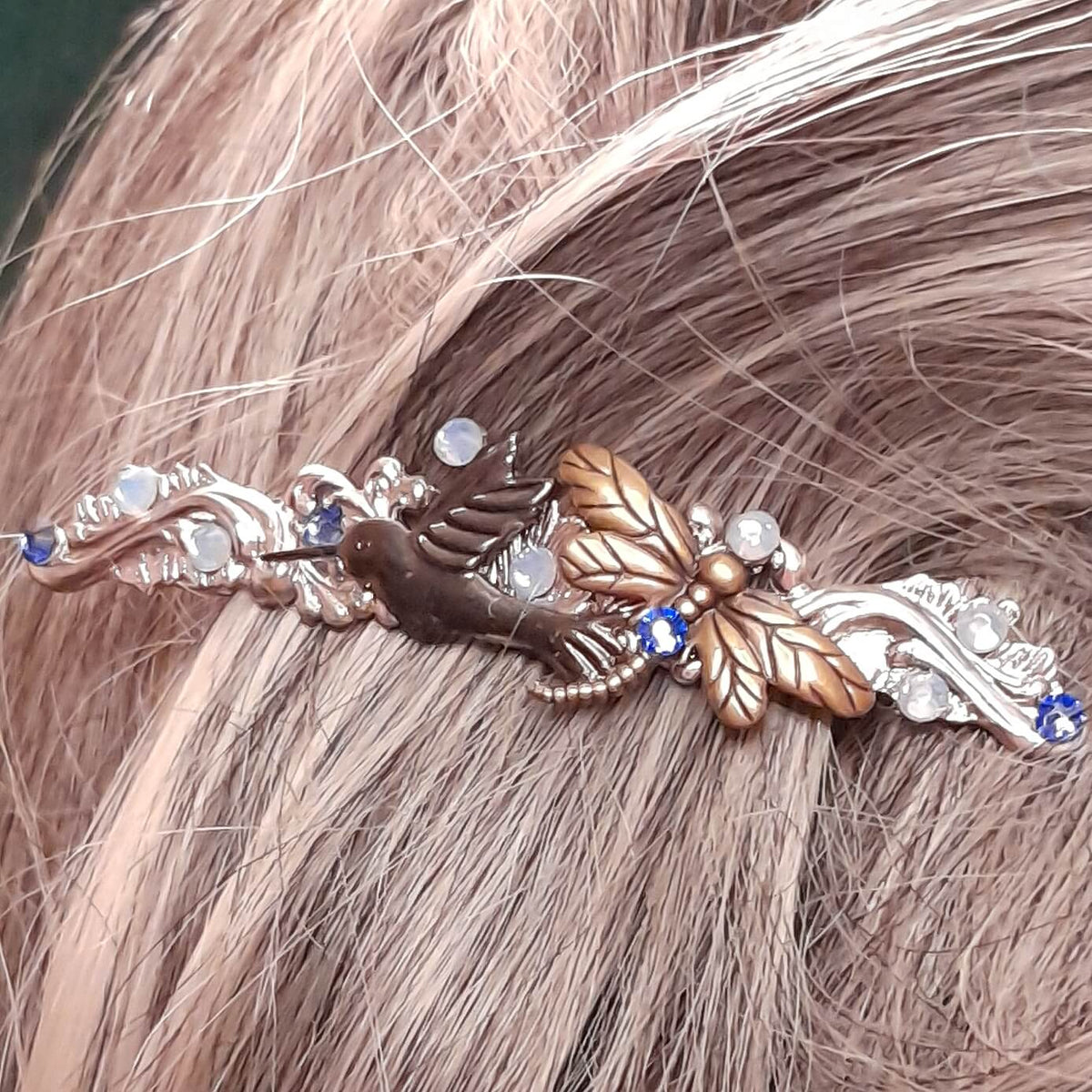 Hummingbird Dragonfly Blue Hairclip