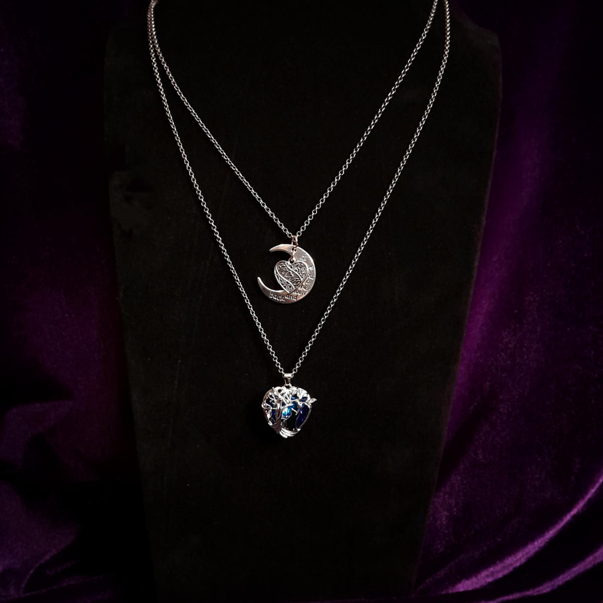 Double Strand Necklace Cat Moon Mothers Day
