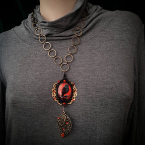 Red Crow Cabochon Statement Necklace