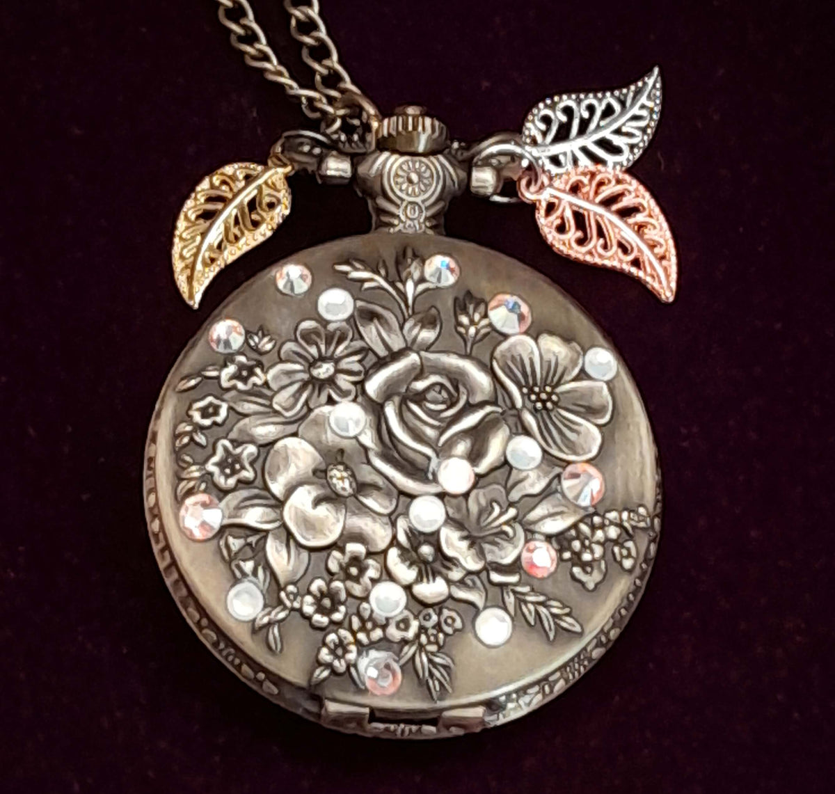 Rose Flower Garden Pocket Watch Necklace