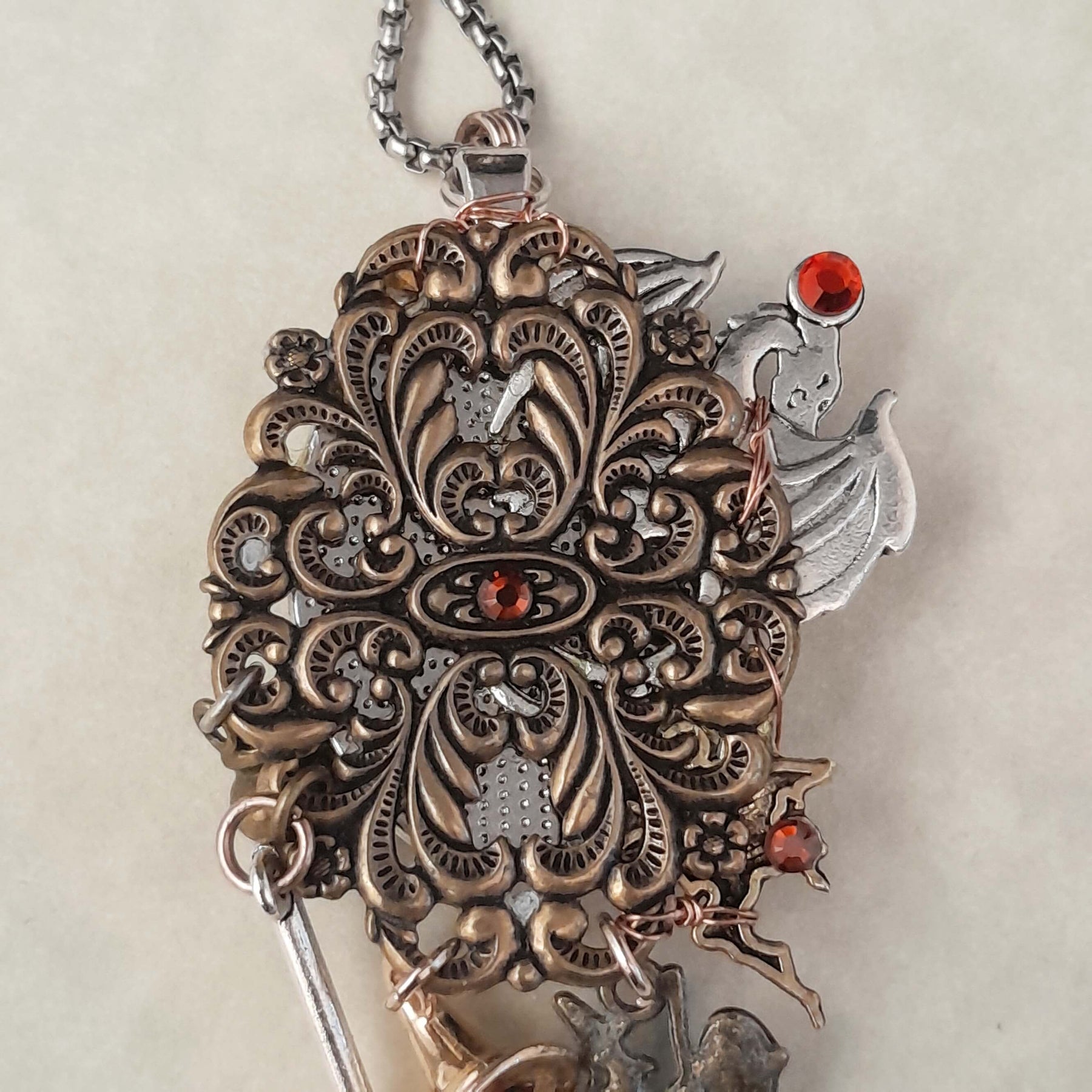 Raven Witchy Dragon Cabochon Necklace