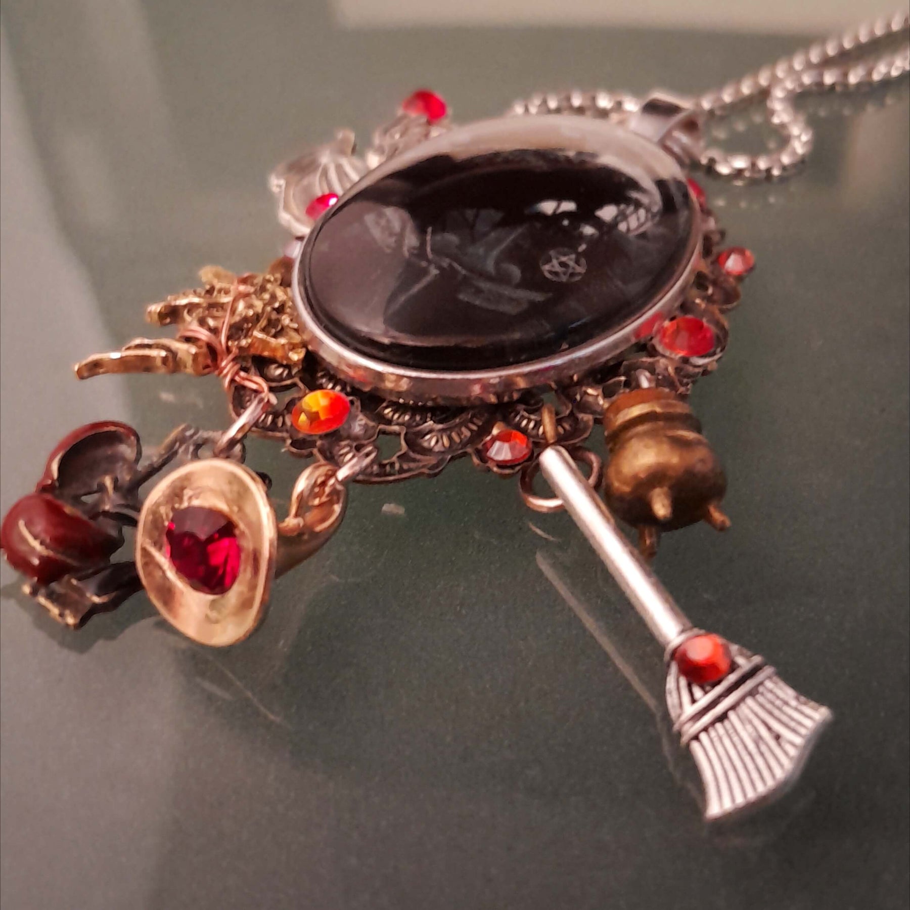 Raven Witchy Dragon Cabochon Necklace