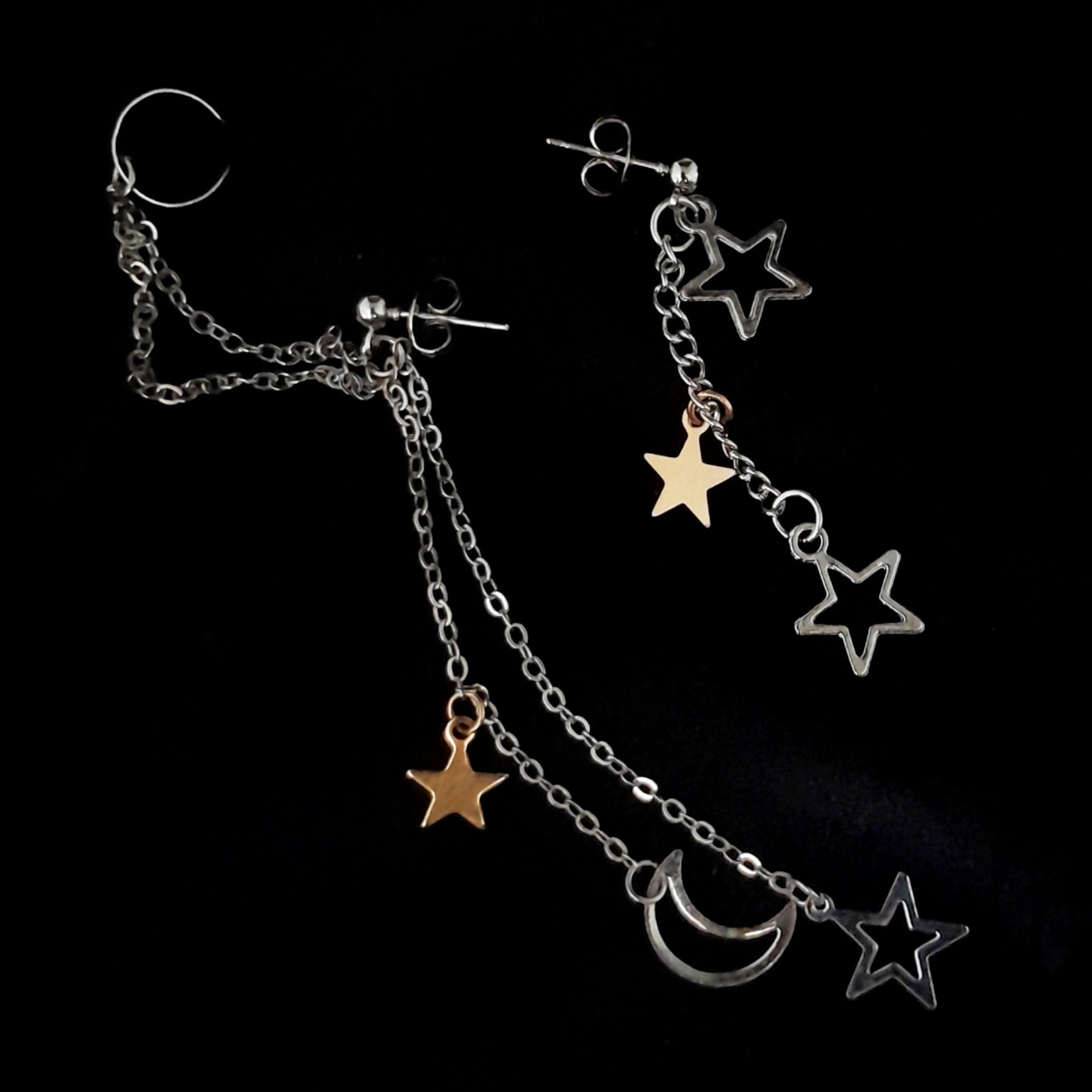 Moon & Stars Chain Cuff Earrings