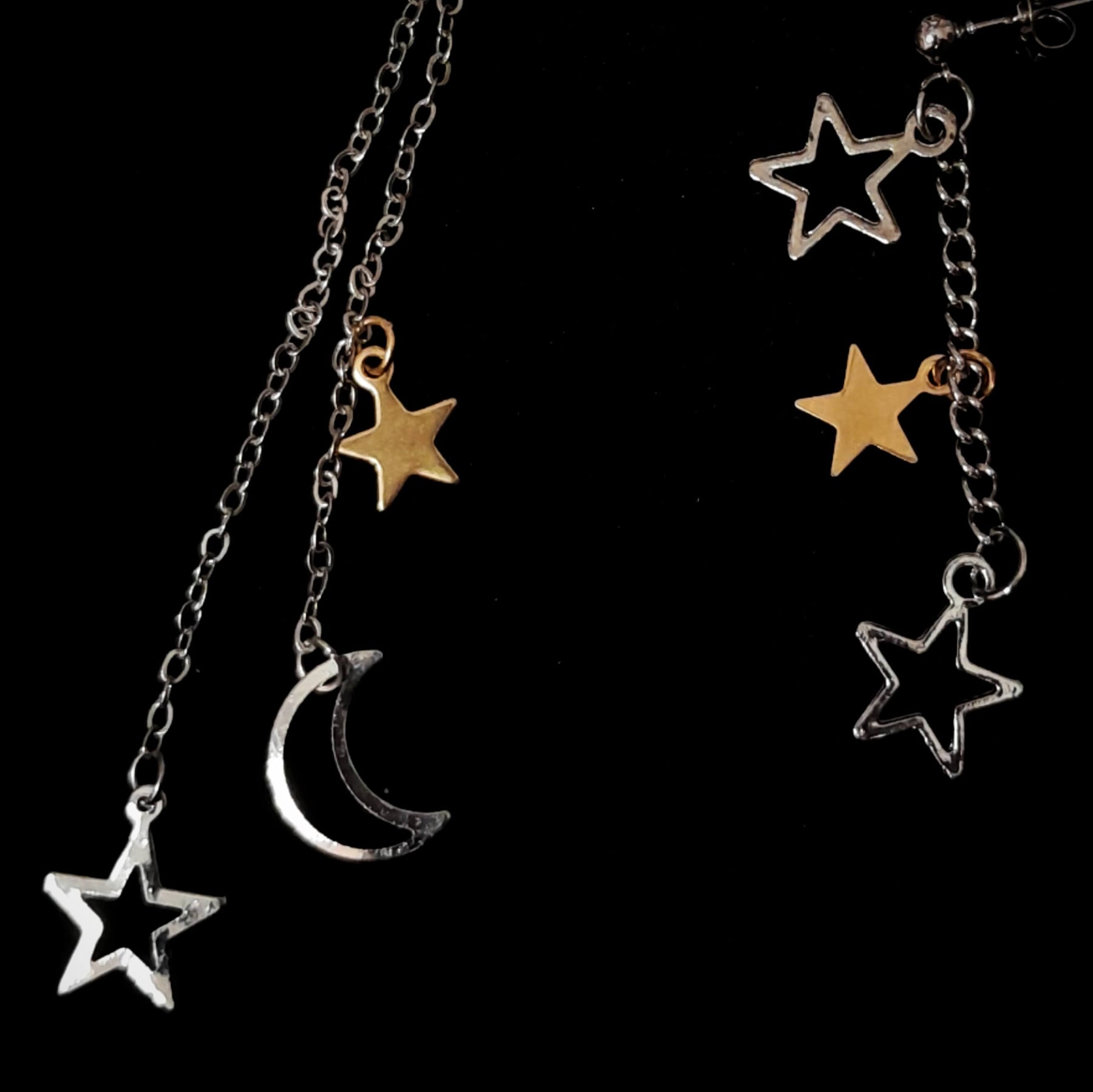 Moon & Stars Chain Cuff Earrings