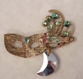 Emerald Green Mask Brooch Pin