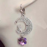 Purple Crystal Cat Moon Earrings