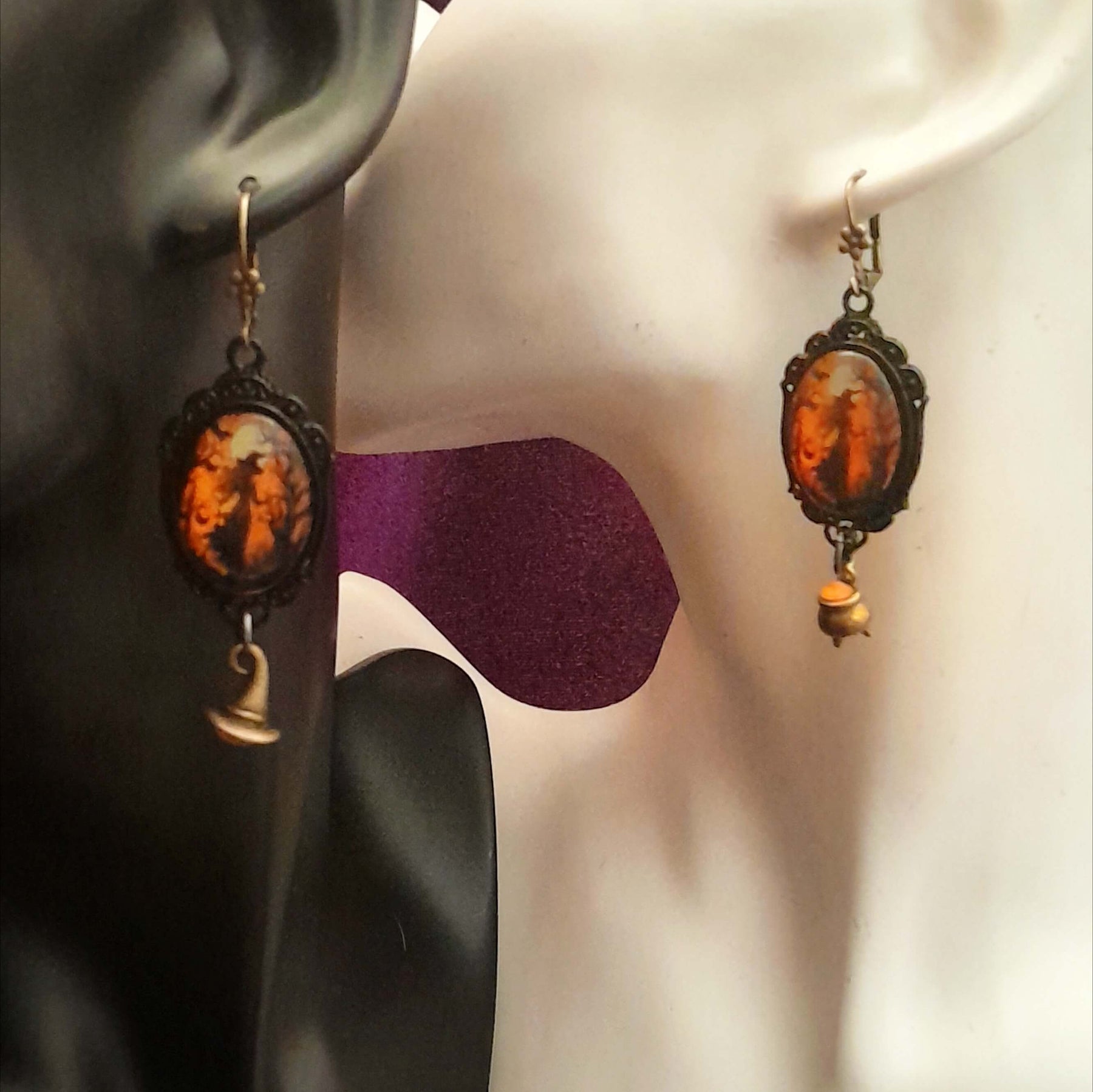 Forest Witch Orange Cabochon Earrings