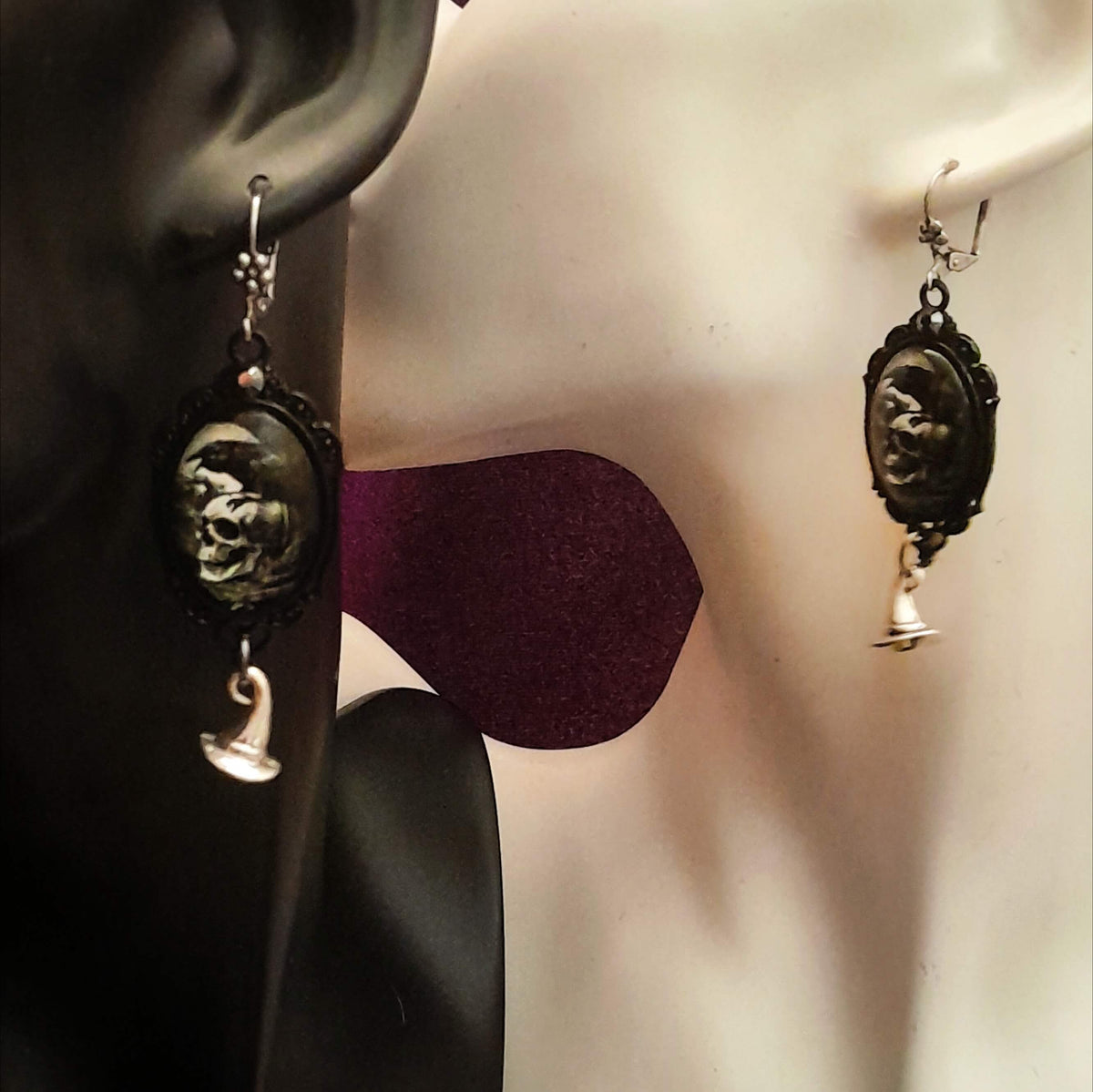 Crow & Skull Witchy Cabochon Earrings
