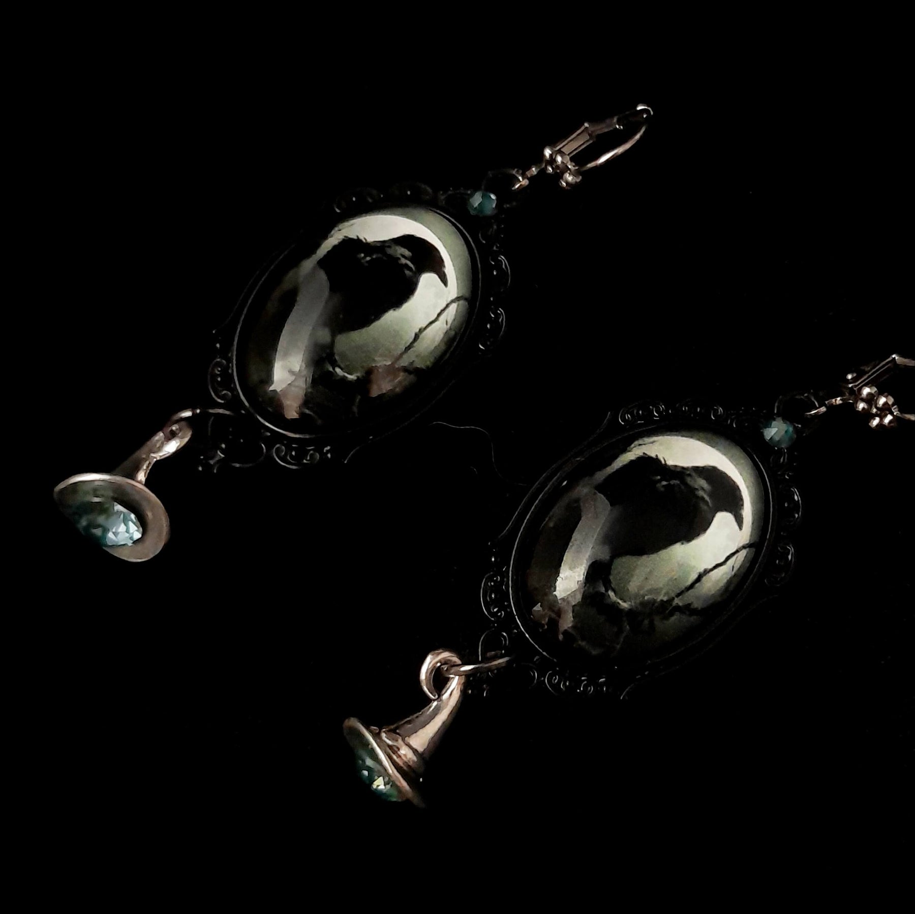 Crow Witchy Cabochon Earrings