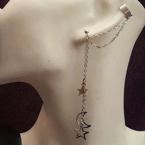 Moon & Stars Chain Cuff Earrings