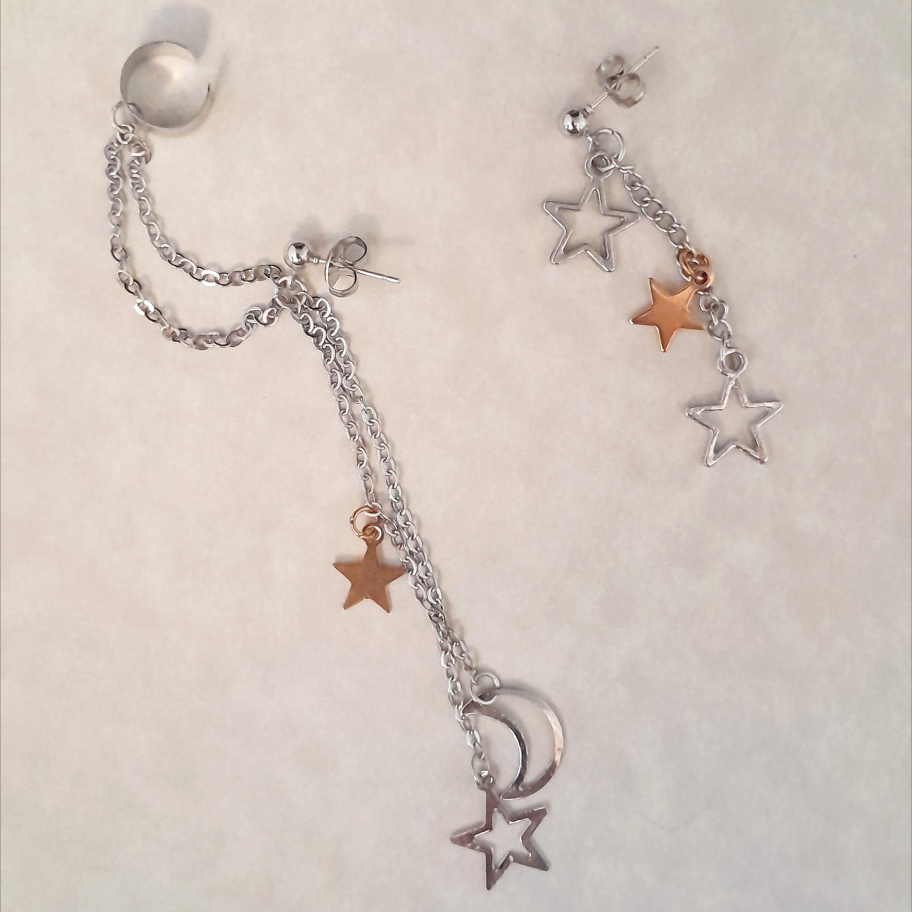 Moon & Stars Chain Cuff Earrings