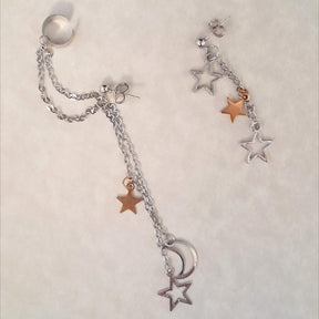 Moon & Stars Chain Cuff Earrings