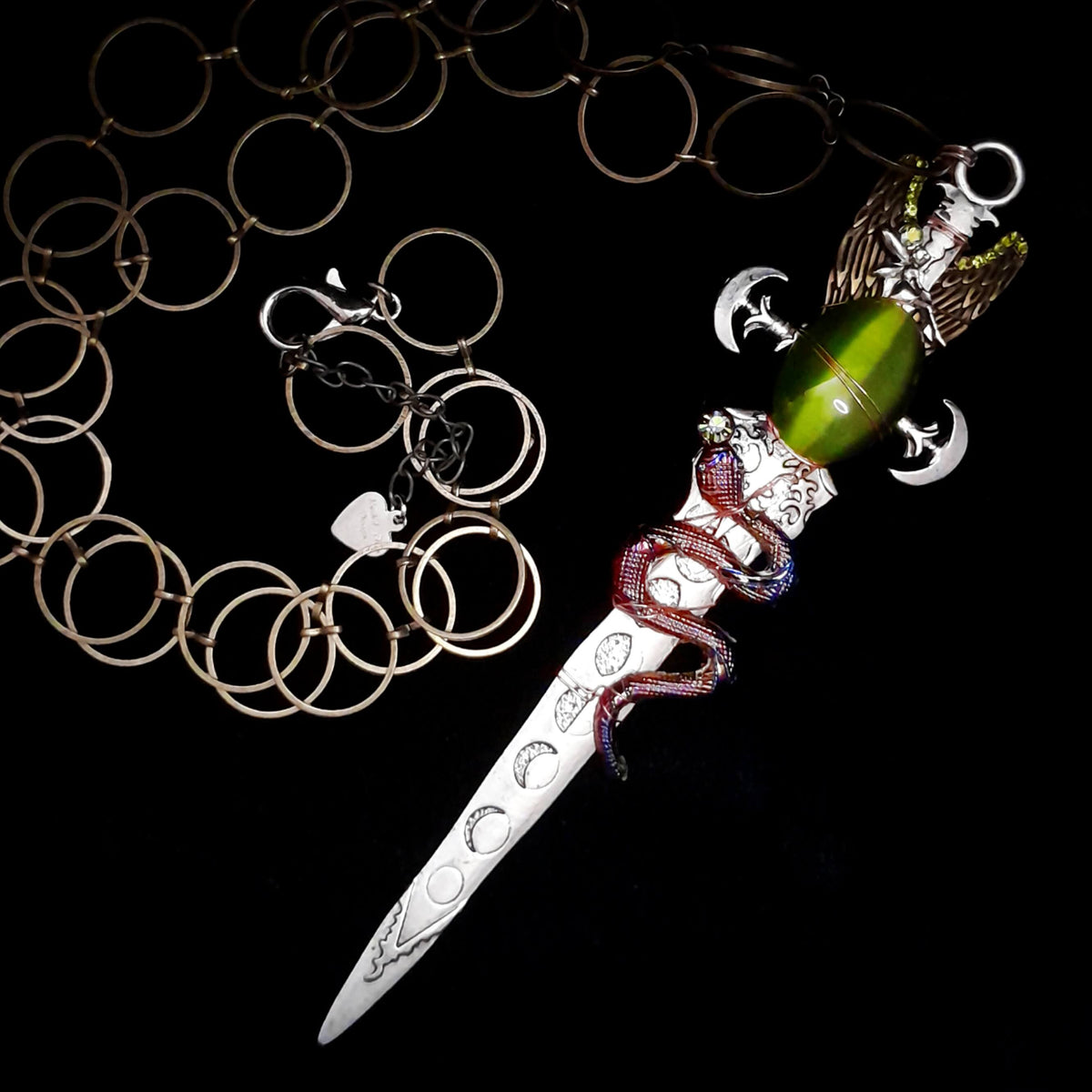 Green Cat's Eye Snake Sword Necklace