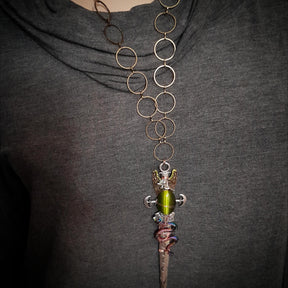 Green Cat's Eye Snake Sword Necklace