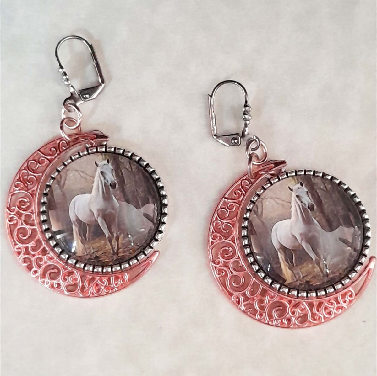 Horse Cabochon Moon Earrings