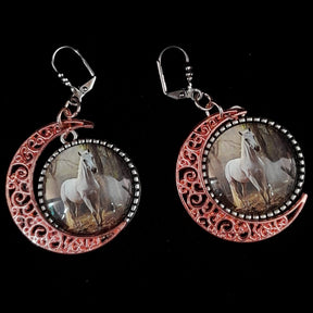 Horse Cabochon Moon Earrings
