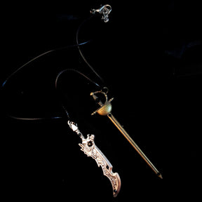 Men's Double Sword Black Crystal Necklace