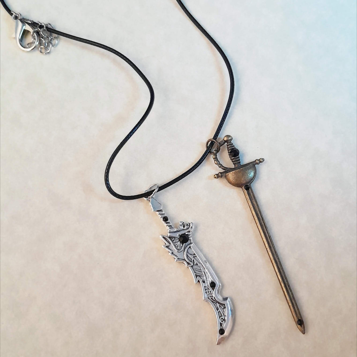Men's Double Sword Black Crystal Necklace