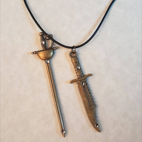 Men's Double Sword Gray Crystal Necklace