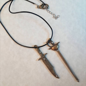 Men's Double Sword Gray Crystal Necklace
