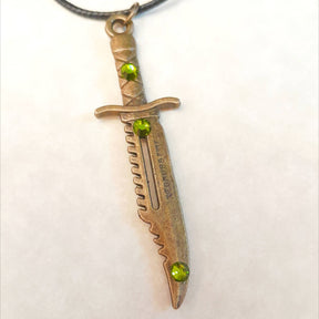 Men's Dagger Green Crystal Necklace