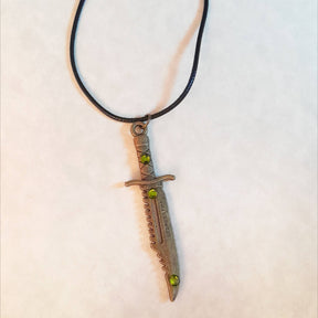 Men's Dagger Green Crystal Necklace