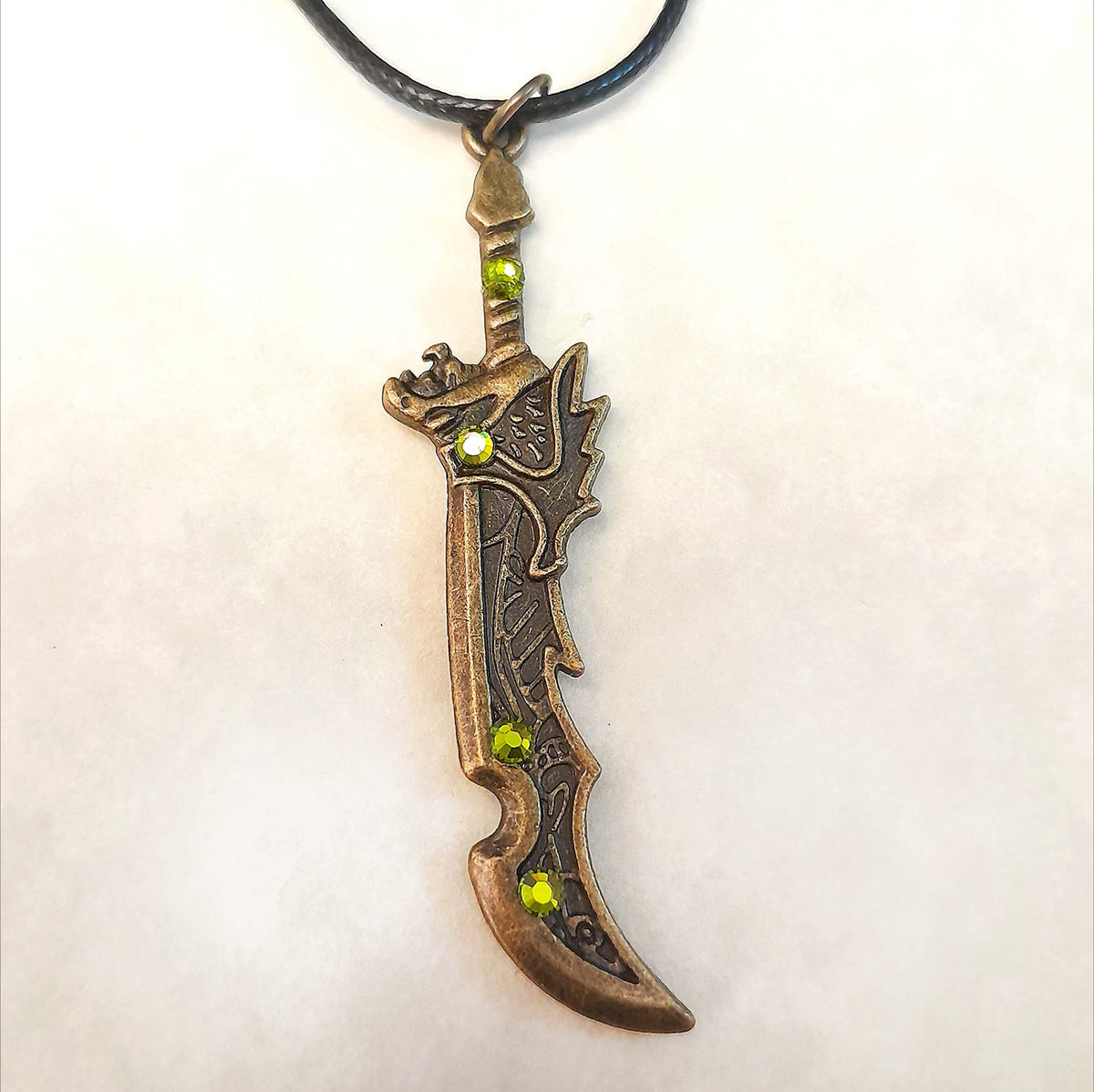 Men's Sword Necklace Green Crystal