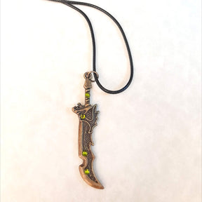 Men's Sword Necklace Green Crystal