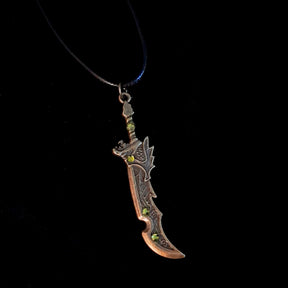 Men's Sword Necklace Green Crystal