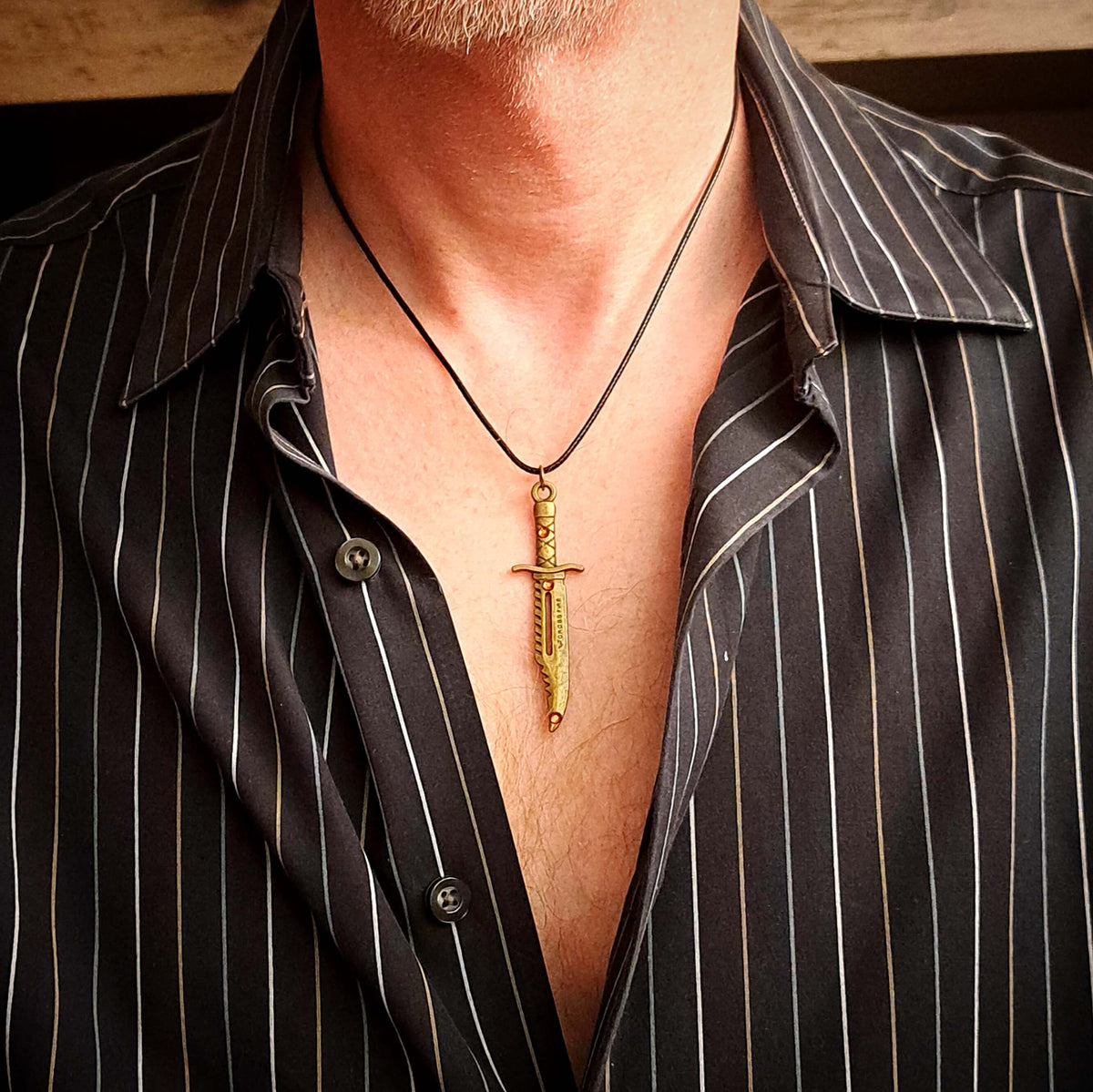 Men's Black Crystal Sword Necklace