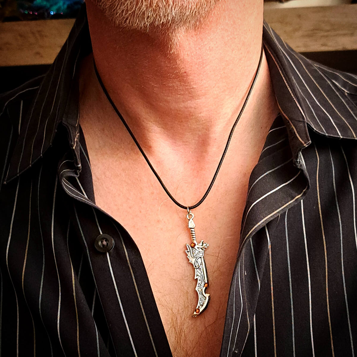 Men's Sword Brown Crystal Necklace