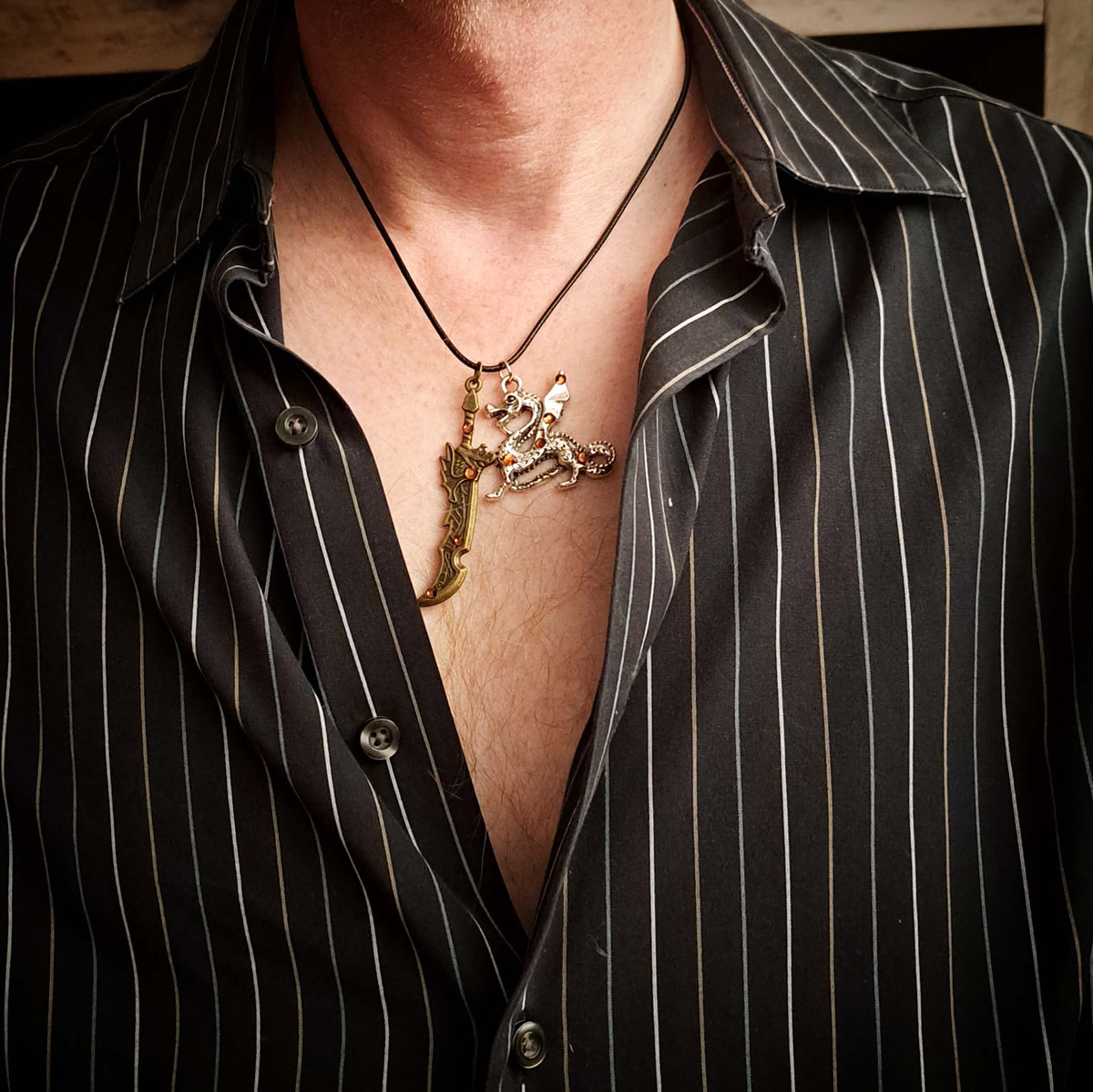 Men's Dragon & Sword Fantasy Necklace