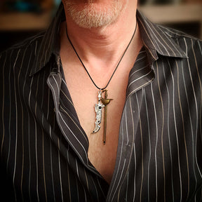 Men's Double Sword Black Crystal Necklace