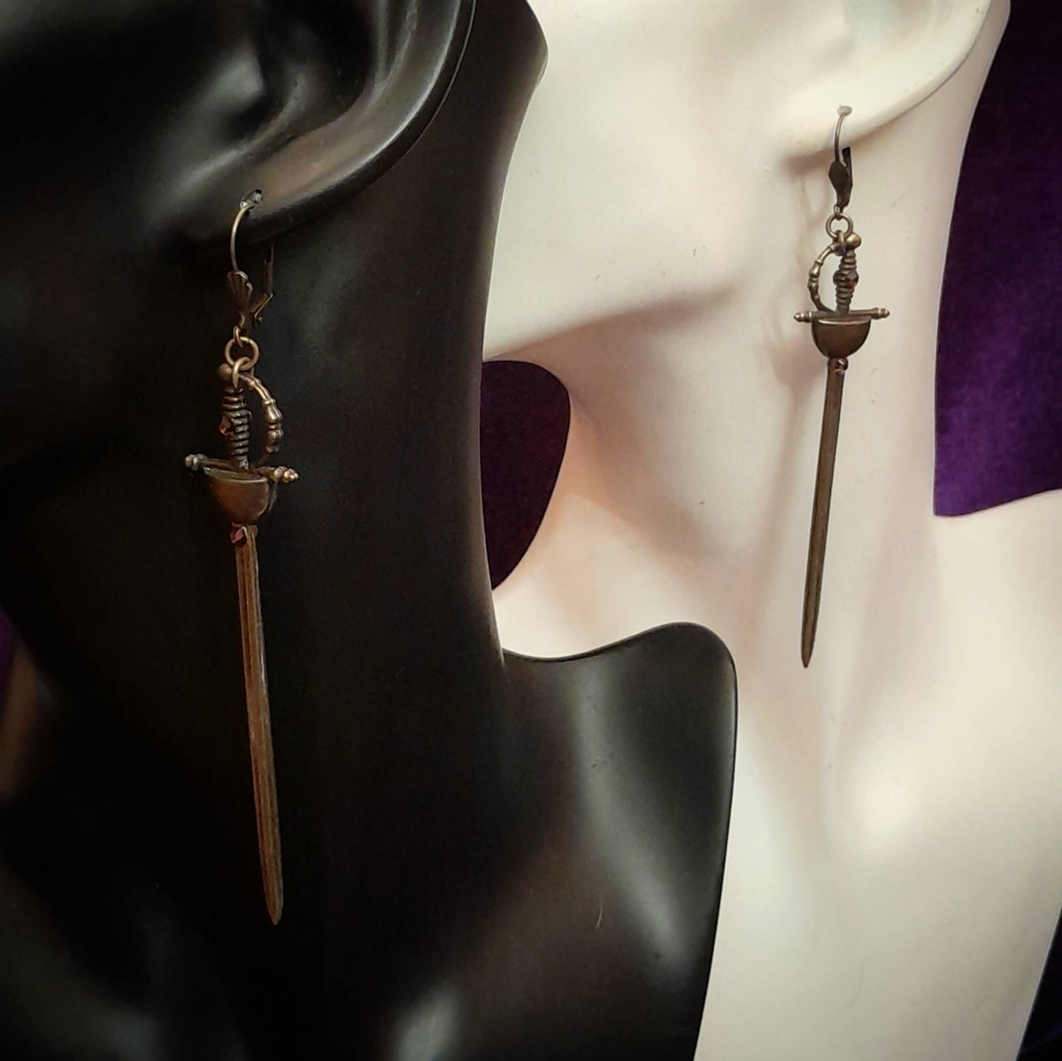 Brown Crystal Long Dangle Sword Earrings