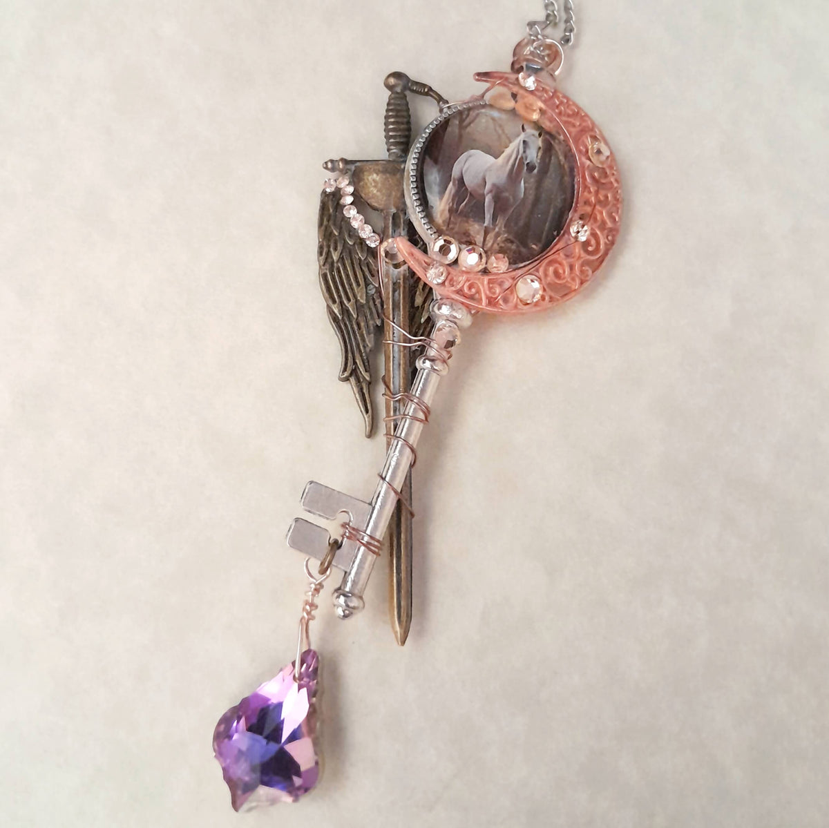 Fantasy Winged Horse & Key Necklace